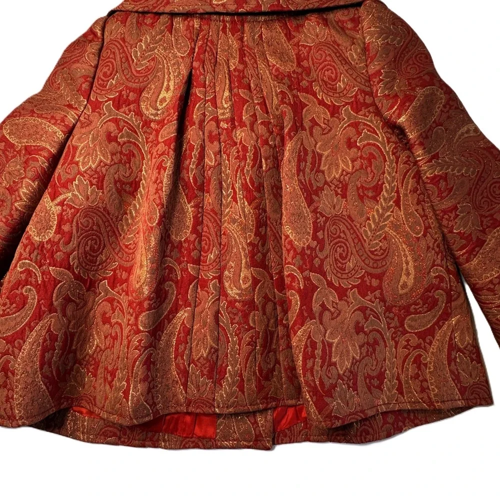 Custom Red Gold Paisley Brocade Jacket Womens Small Blazer Wide Collar Victorian